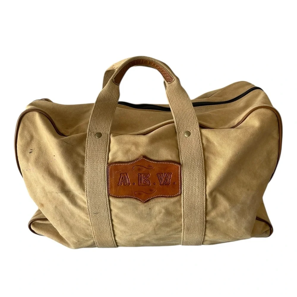Vintage Mark Cross Camel Canvas Travel Bag